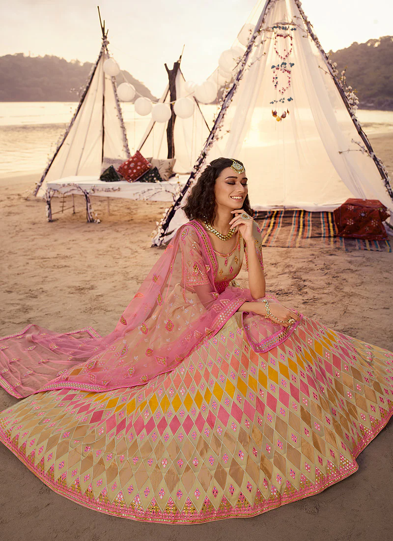 Beige Embroidered Lehenga Choli - Image 3