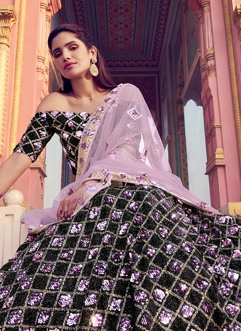 Black And Pink Sequence Embroidered Lehenga Choli - Image 3