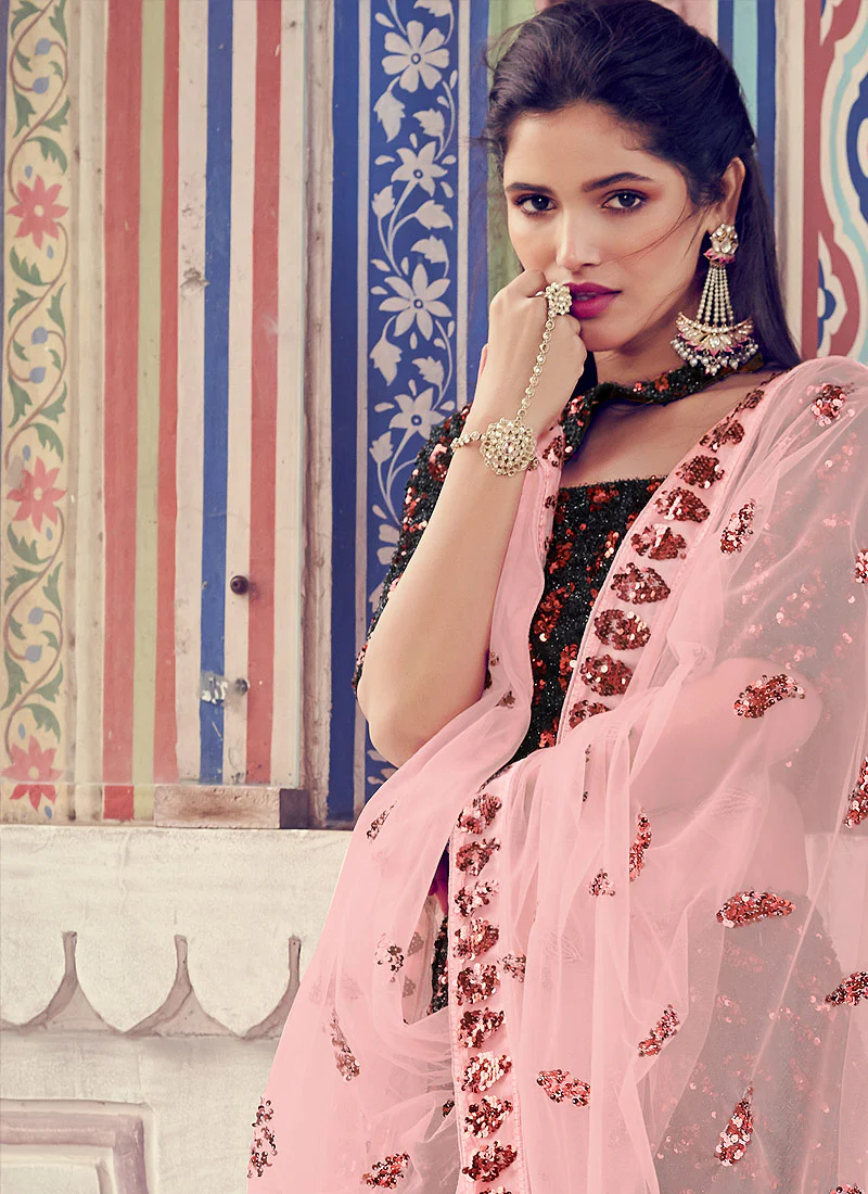 Black And Red Sequence Embroidered Lehenga Choli - Image 3