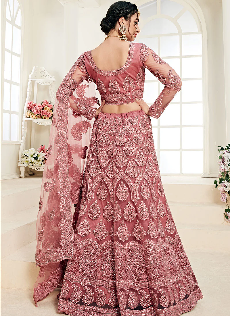 Blush Pink Pearl Embroidered Wedding Lehenga Choli - Image 3