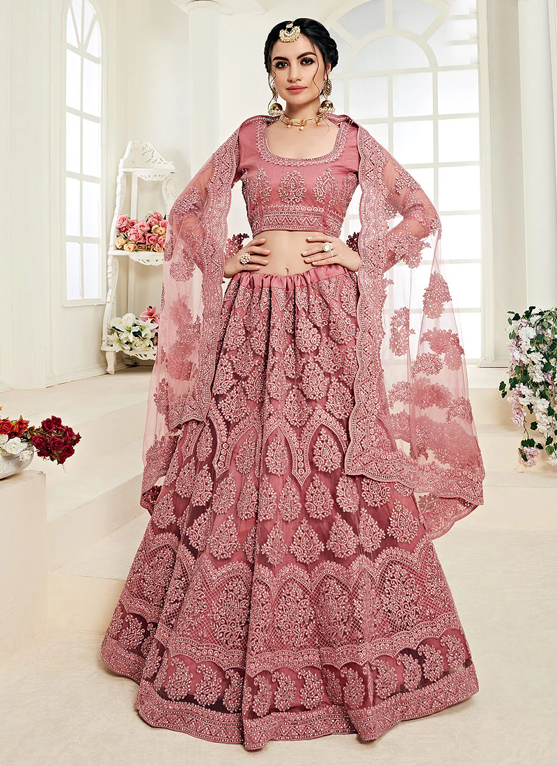 Blush Pink Pearl Embroidered Wedding Lehenga Choli - Image 4