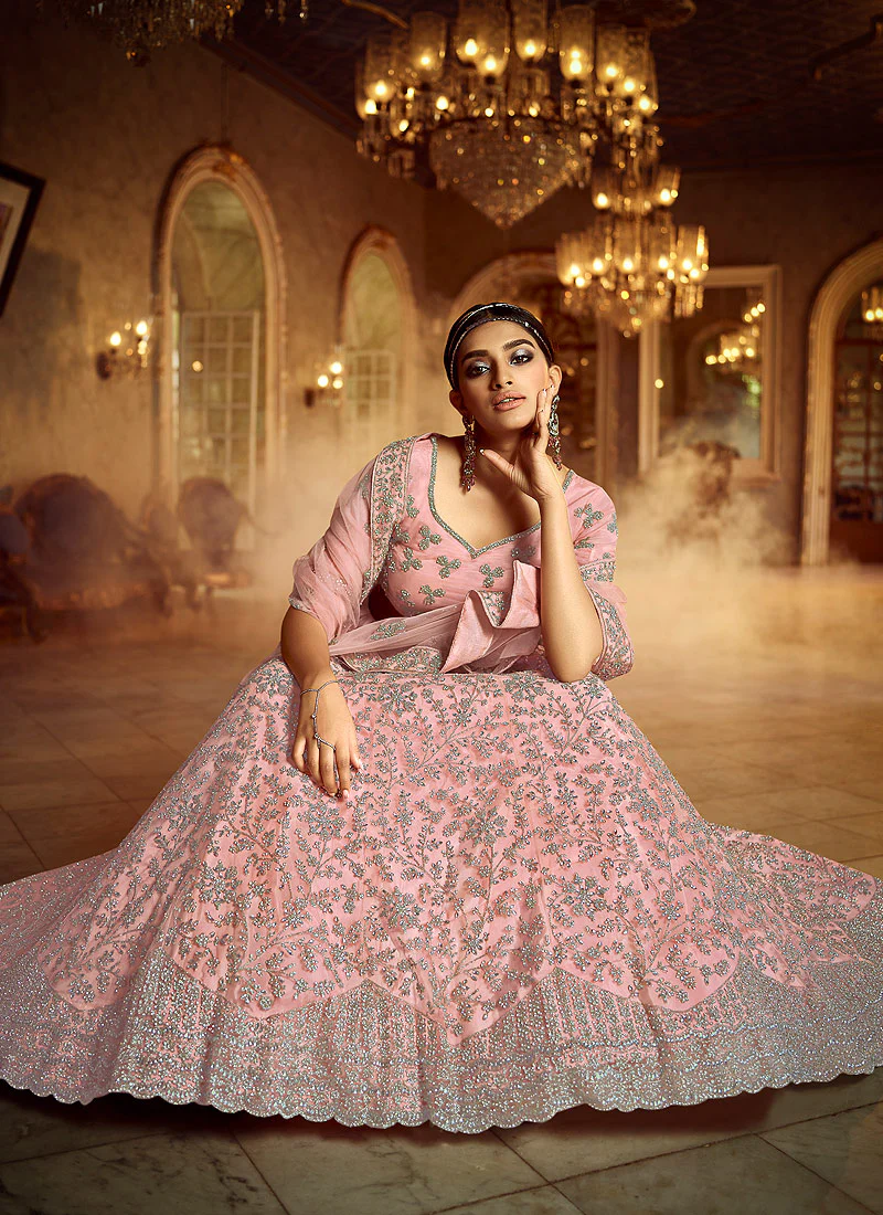 Blush Pink Wedding Lehenga Choli With Handwork Embroidery - Image 3