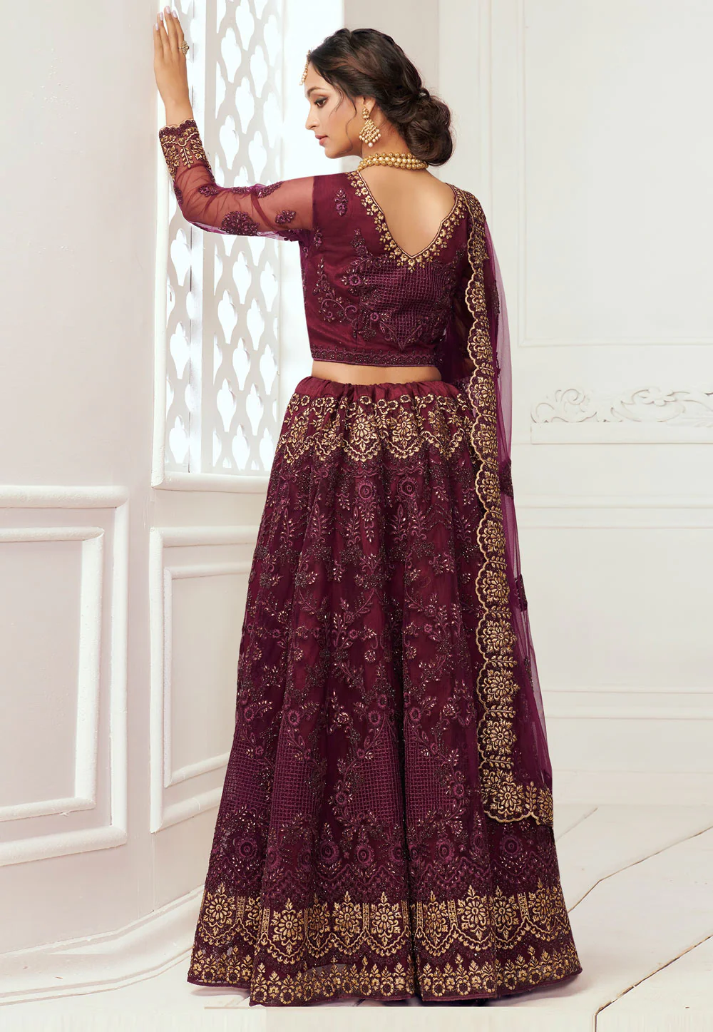 Bridal Maroon Multi Embroidered Lehenga Choli - Image 3