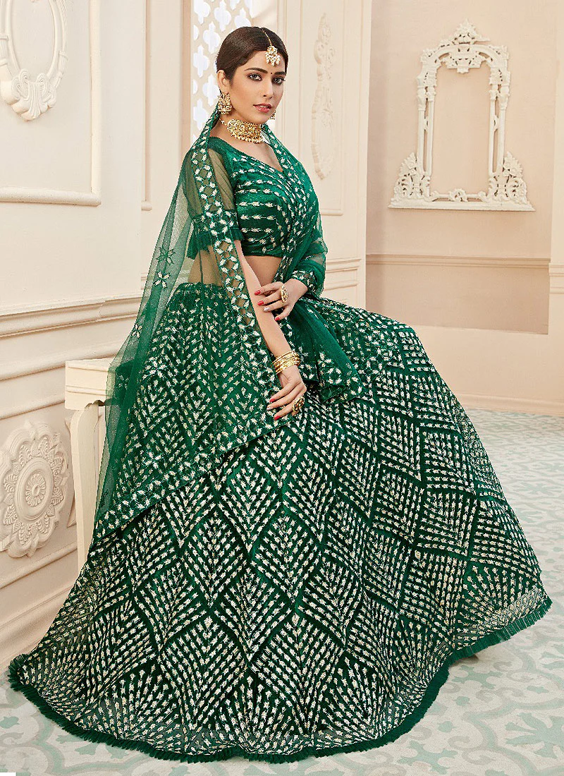 Dark Green Sequence Embroidered Lehenga Choli - Image 3