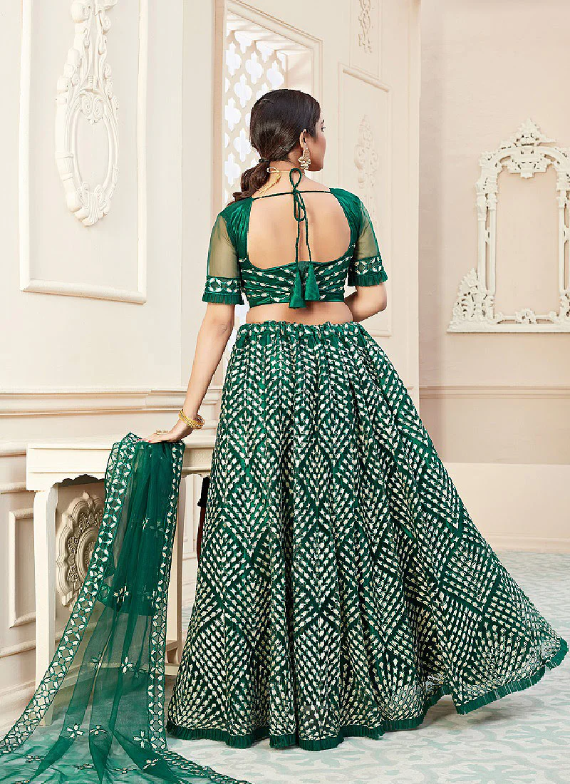 Dark Green Sequence Embroidered Lehenga Choli - Image 4