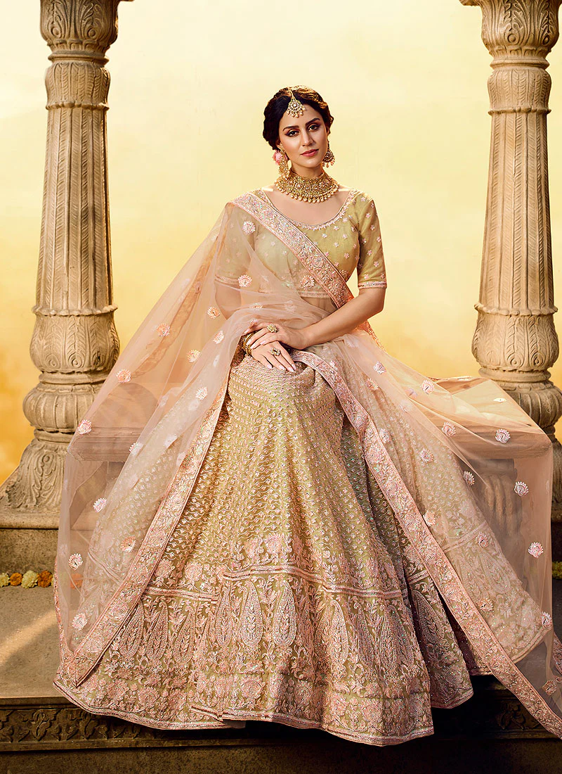 Golden Peach Wedding Lehenga Choli - Image 3