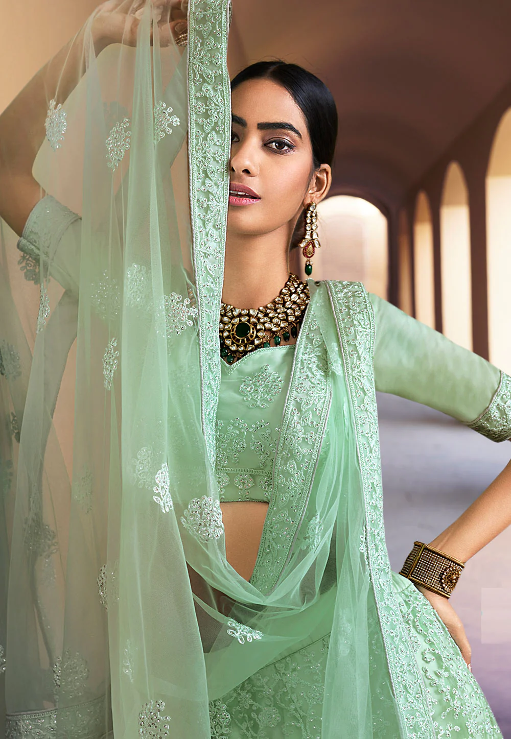 Green Traditional Designer Lehenga Choli - Image 3