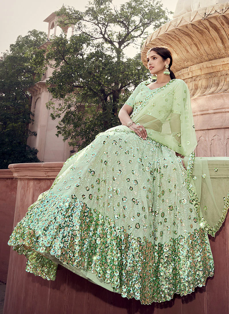 Light Green Sequence Lehenga Choli - Image 3
