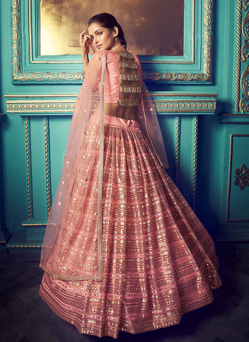 Light Pink And Gold Indo Western Lehenga Choli - Image 3