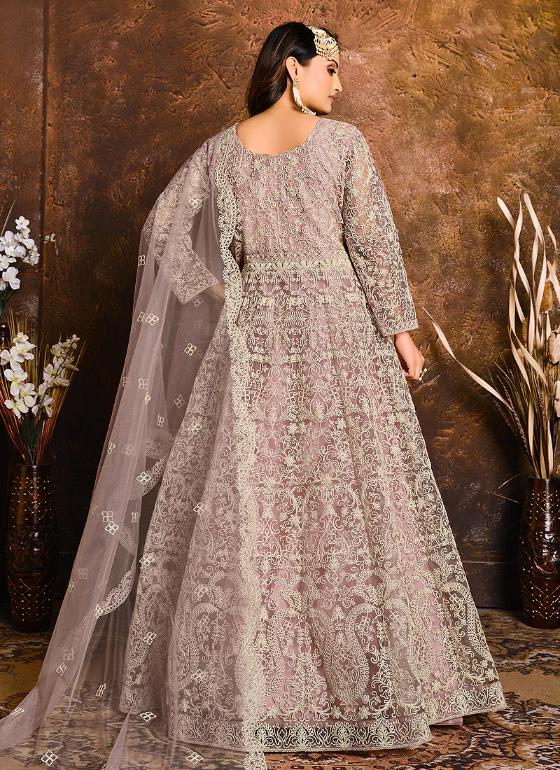 Light Purple Embroidered Indian Wedding Anarkali Suit - Image 3