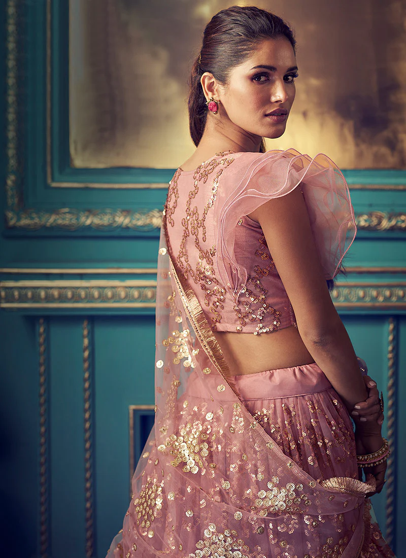 Pink And Gold Indo Western Lehenga Choli - Image 3