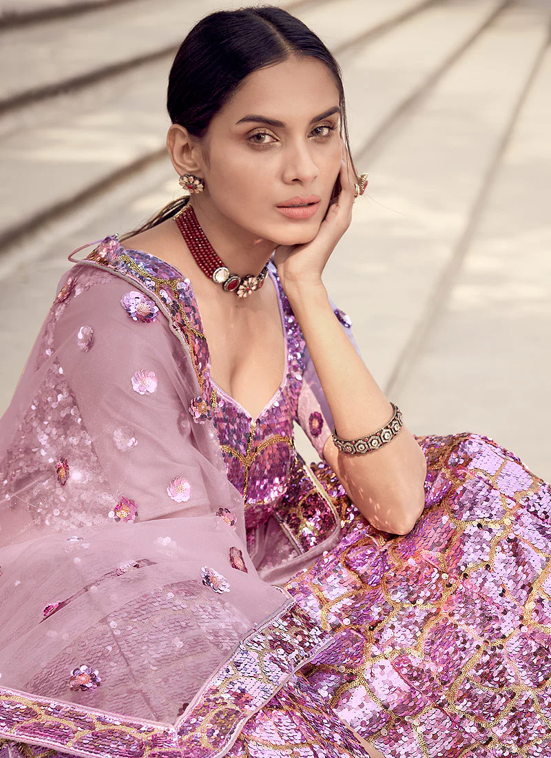 Pink Golden Sequence Lehenga Choli - Image 3