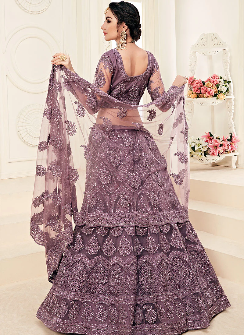Purple Pearl Embroidered Wedding Lehenga Choli - Image 3