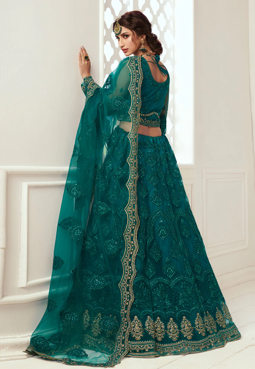 Rama Green Wedding Lehenga Choli - Image 3