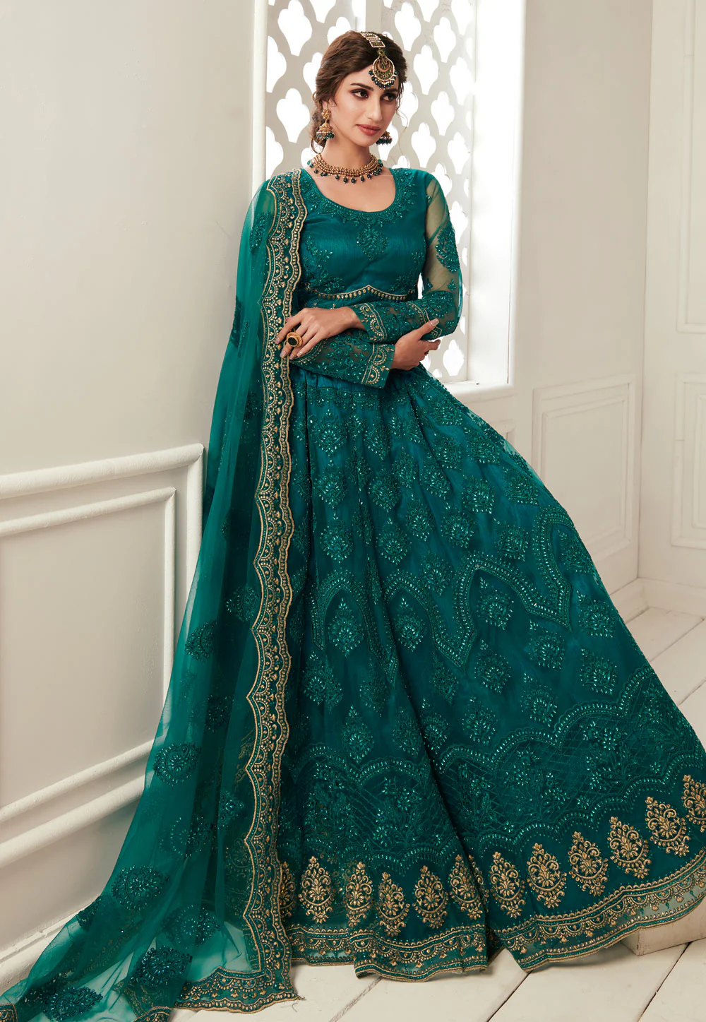 Rama Green Wedding Lehenga Choli - Image 4