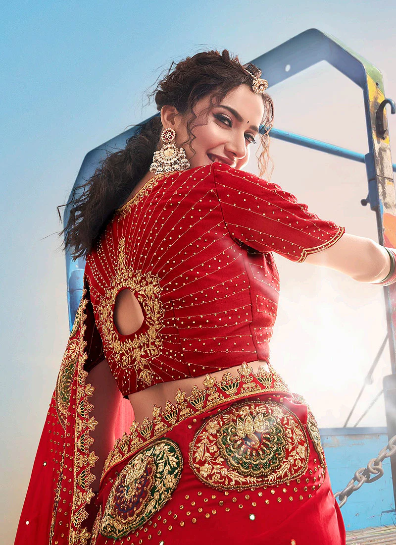 Red Multi Embroidered Saree - Image 3