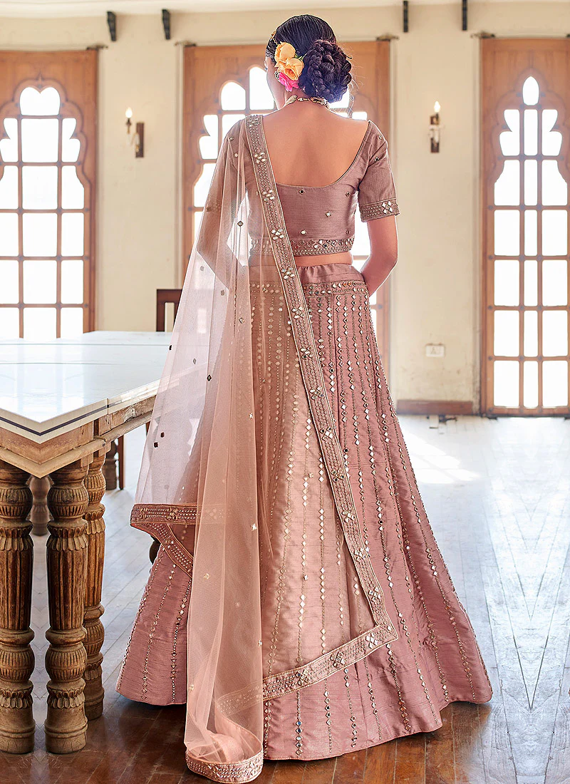 Rose Pink Mirror Work Wedding Lehenga Choli - Image 3