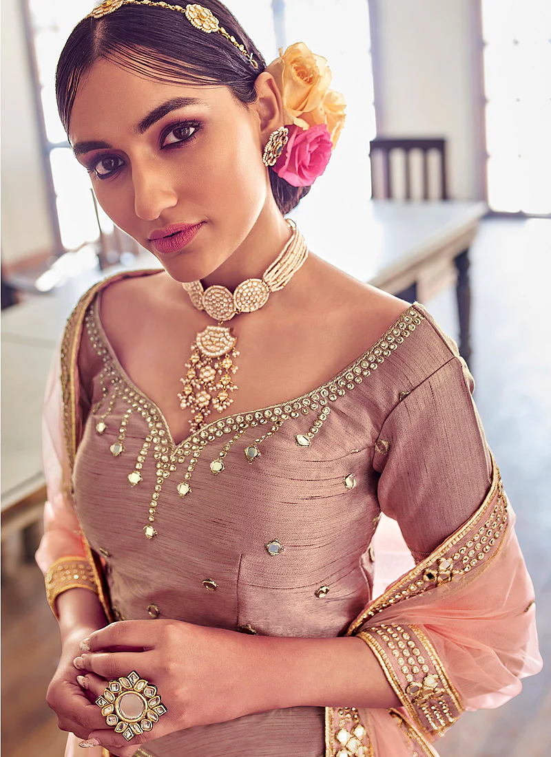 Rose Pink Mirror Work Wedding Lehenga Choli - Image 4