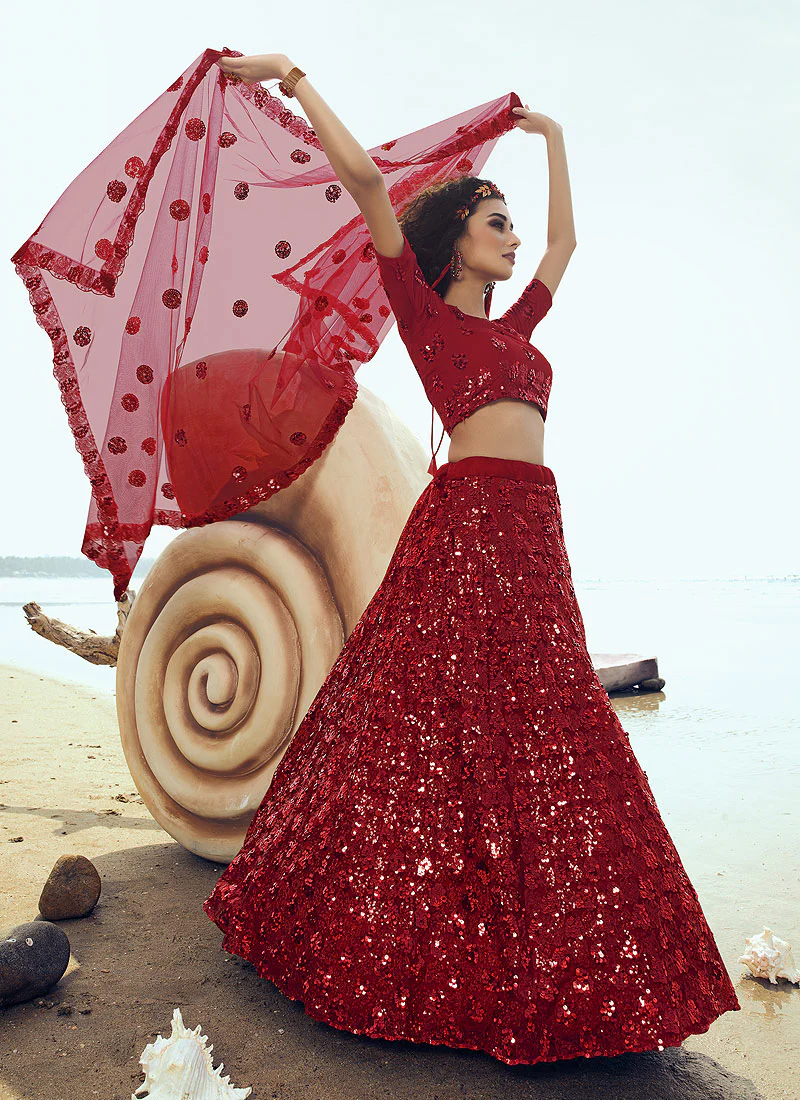 Rouge Red Sequence Embroidered Lehenga Choli - Image 3