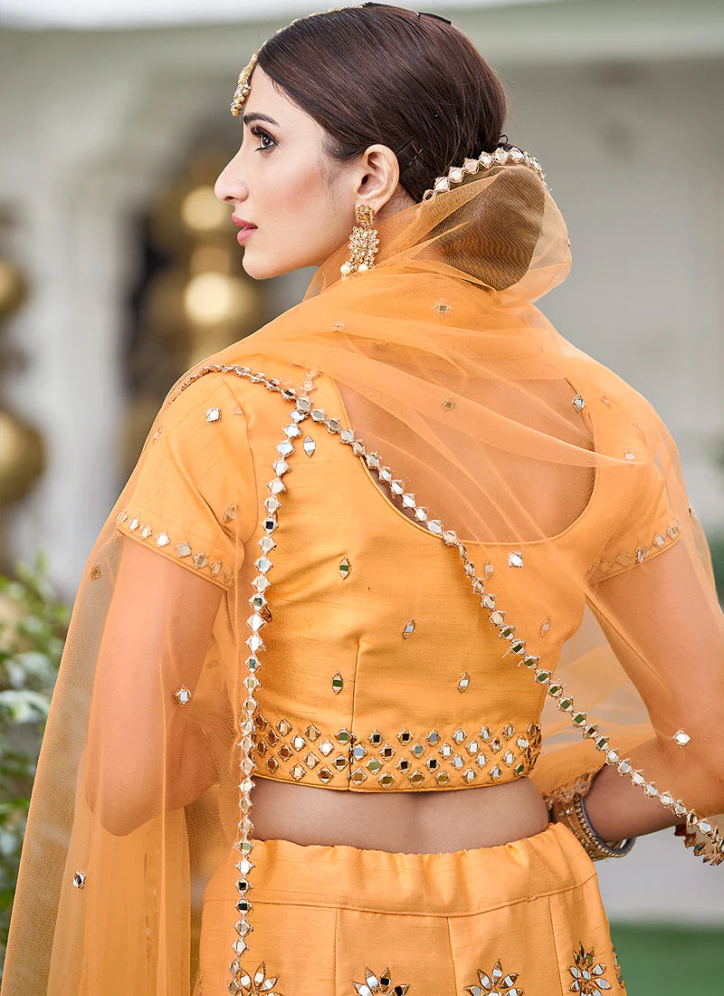 Yellow Mirror Work Wedding Lehenga Choli - Image 3