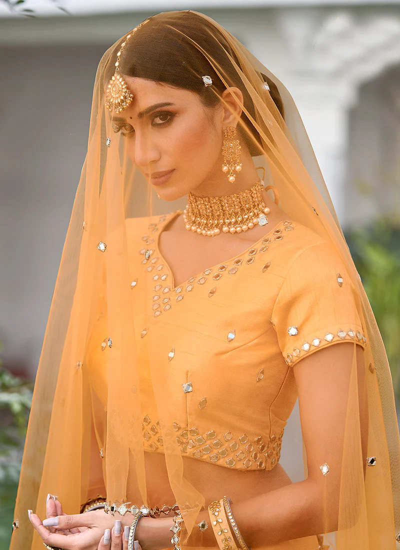 Yellow Mirror Work Wedding Lehenga Choli - Image 4